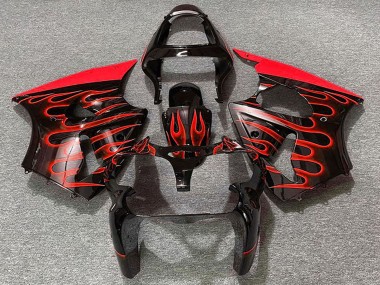 2000-2002 Kawasaki ZX6R Motorcycle Fairings - Glossy Black Red Flame Canada