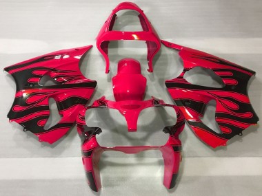 2000-2002 Kawasaki ZX6R Motorcycle Fairings - Red Black Flame Canada