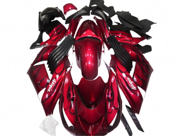 2006-2011 Kawasaki ZX14R Motorcycle Fairings - Red Black Flame White Ninja Canada