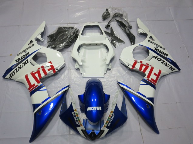 2003-2004 Yamaha R6 Motorcycle Fairings - White Blue Red Fiat Motul Dunlop Canada