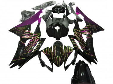 2008-2016 Yamaha R6 Motorcycle Fairings - Purple Glossy Black Gold Flame Canada