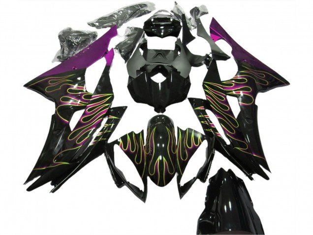 2008-2016 Yamaha R6 Motorcycle Fairings - Purple Glossy Black Gold Flame Canada