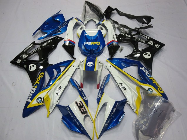 2009-2014 BMW S1000RR Motorcycle Fairings - White Yellow Blue Glossy Black GoldBet 33 Canada