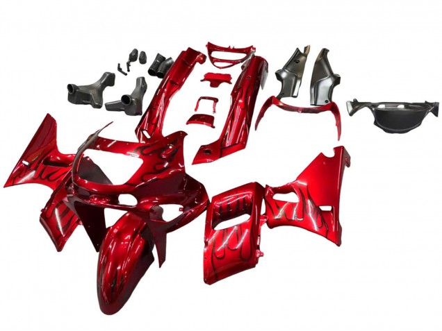 1993-2007 Kawasaki ZZR400 Motorcycle Fairings - Red Black Flame Canada