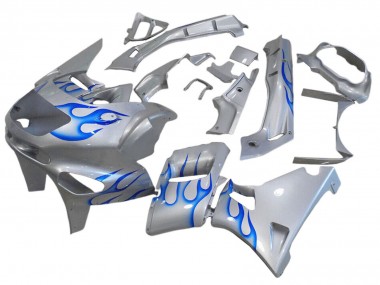 1993-2007 Kawasaki ZZR400 Motorcycle Fairings - White Blue Flame Canada