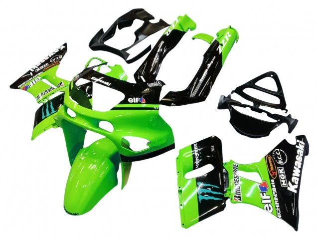 1998-2003 Kawasaki ZZR600 Motorcycle Fairings - Green Glossy Black Blue Monster Elf Touch4 Bridgestone Canada