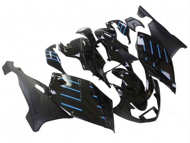 2005-2010 BMW K1200S Motorcycle Fairings - Glossy Black Matte Black Blue Lines Canada