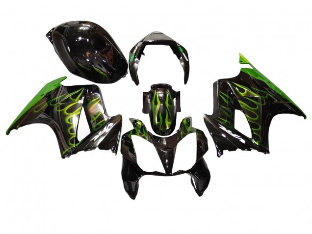 2002-2013 Honda VFR 800 Motorcycle Fairings - Glossy Black Green Flame Canada