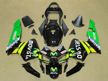 2003-2004 Honda CBR600RR Motorcycle Fairings - Glossy Black Yellow Green MoviStar Castrol Canada