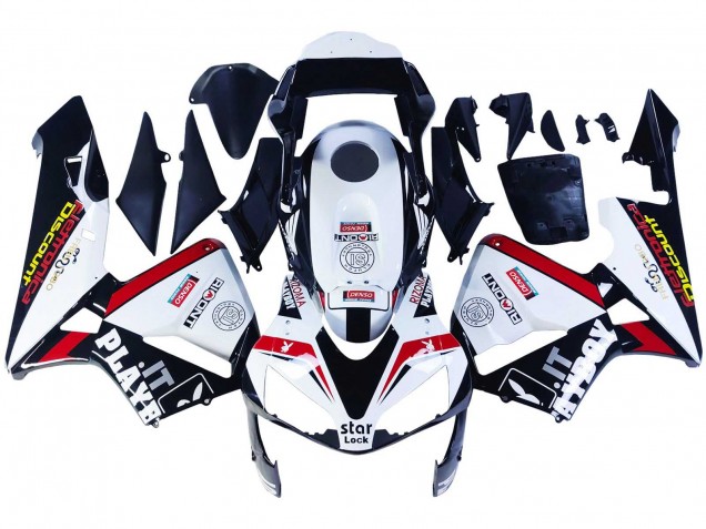 2003-2004 Honda CBR600RR Motorcycle Fairings - White Red Glossy Black DENSO Rimont Canada