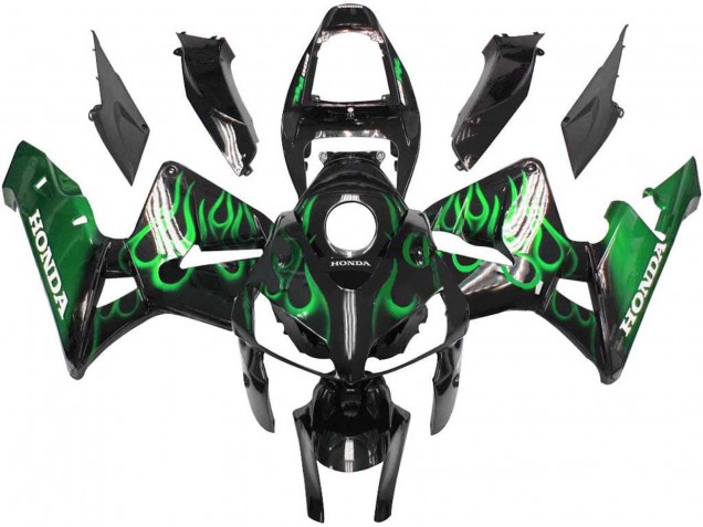 2005-2006 Honda CBR600RR Motorcycle Fairings - Glossy Black Green Flame Canada