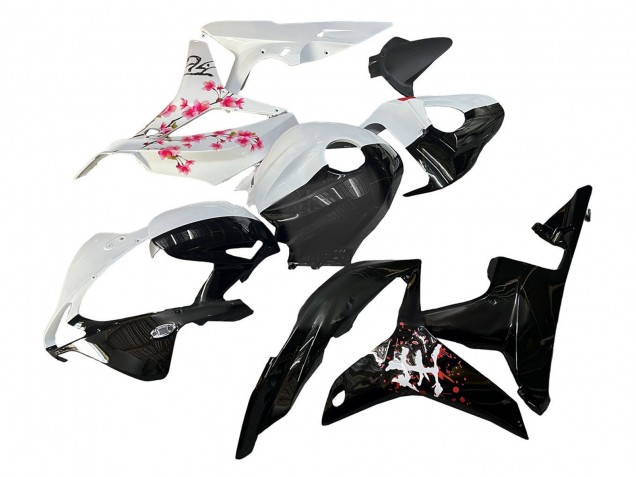 2007-2008 Honda CBR600RR Motorcycle Fairings - White Cherry Blossom Glossy Black Split Canada