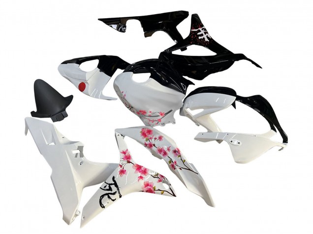 2007-2008 Honda CBR600RR Motorcycle Fairings - White Cherry Blossom Glossy Black Split Canada