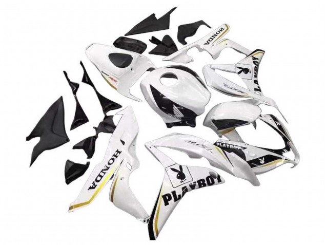 2007-2008 Honda CBR600RR Motorcycle Fairing - White Gold Glossy Black Playboy Canada