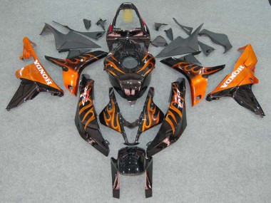 2007-2008 Honda CBR600RR Motorcycle Fairings - Glossy Black Orange Flame Canada
