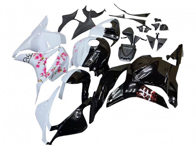 2009-2012 Honda CBR600RR Motorcycle Fairings - White Cherry Blossom Glossy Black Canada