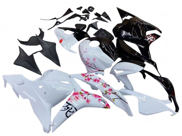 2009-2012 Honda CBR600RR Motorcycle Fairings - White Cherry Blossom Glossy Black Canada