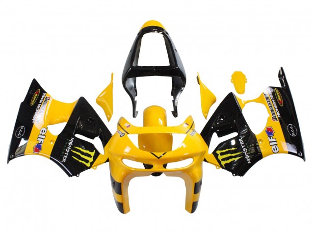 1998-1999 Kawasaki ZX6R Motorcycle Fairings - Yellow Black Monster Elf Bridgestone Canada