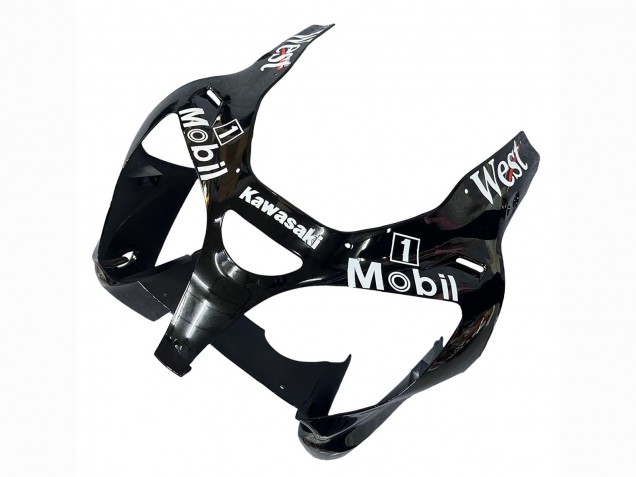 2000-2002 Kawasaki ZX6R Motorcycle Fairings - Glossy Black White West Michelin Canada
