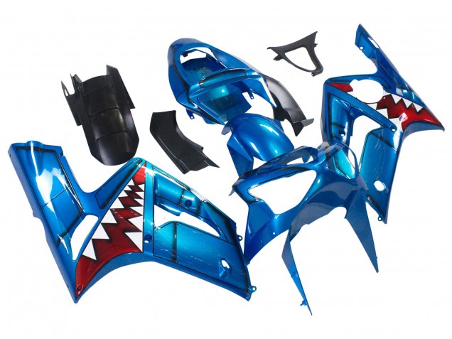 2003-2004 Kawasaki ZX6R Motorcycle Fairings - Blue White Red Shark Canada