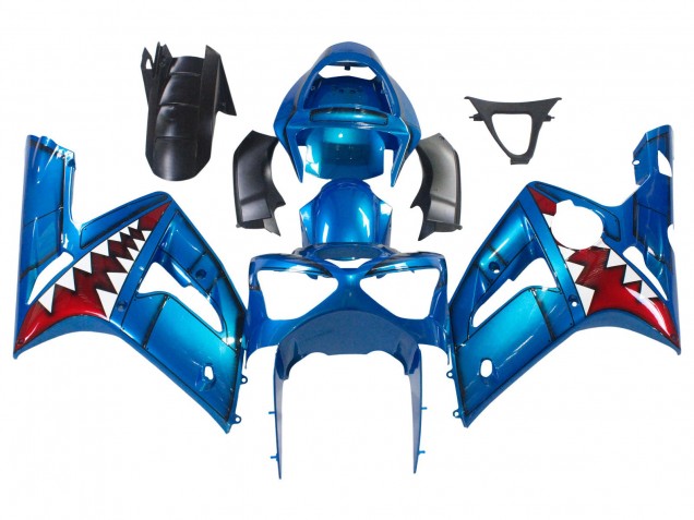 2003-2004 Kawasaki ZX6R Motorcycle Fairings - Blue White Red Shark Canada