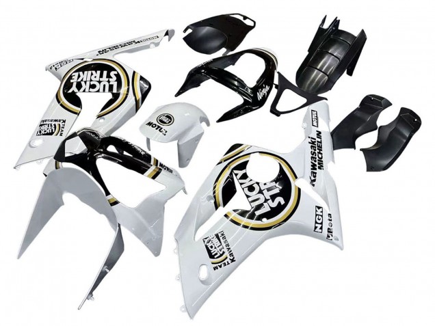 2003-2004 Kawasaki ZX6R Motorcycle Fairings - White Black Motul Lucky Strike Canada