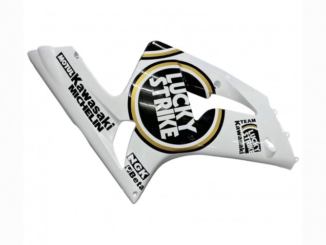 2003-2004 Kawasaki ZX6R Motorcycle Fairings - White Black Motul Lucky Strike Canada