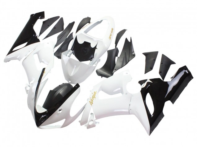 2005-2006 Kawasaki ZX6R Motorcycle Fairings - White Black Gold Ninja Canada