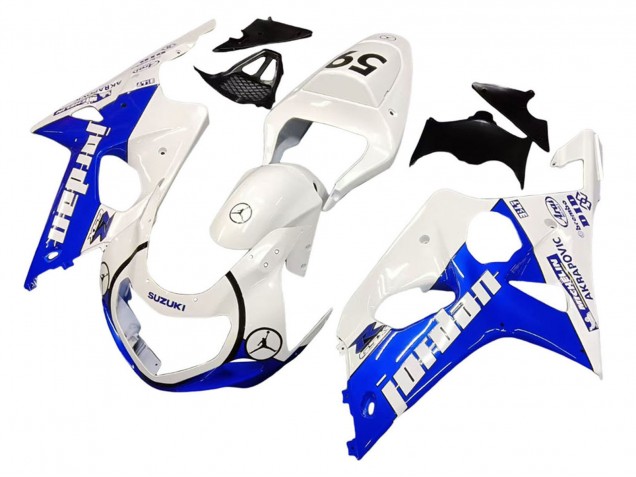 2000-2002 Suzuki GSXR1000 Motorcycle Fairings - White Blue Jordan 59 Canada