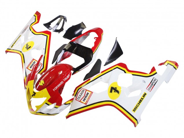 2004-2005 Suzuki GSXR 600 / GSXR 750 Motorcycle Fairings - White Red Yellow Michelin Texaon Heron 7 Canada