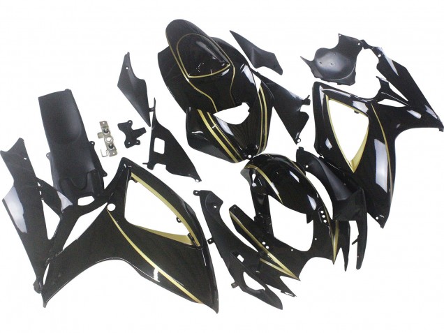 2006-2007 Suzuki GSXR 600 / GSXR 750 Motorcycle Fairings - Glossy Black Gold Stripe Canada