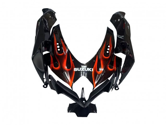 2008-2010 Suzuki GSXR 600 / GSXR 750 Motorcycle Fairings - Glossy Black Orange Flame Canada