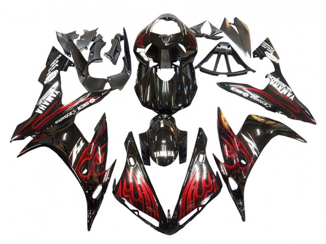 2004-2006 Yamaha YZF 1000 R1 Motorcycle Fairings - Glossy Black Red Flame Canada