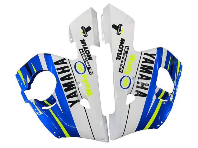 1998-2002 Yamaha YZF 600 R6 Motorcycle Fairings - White Blue Neon Yellow Fiat Motul Michelin Canada