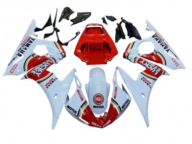 2003-2004 Yamaha YZF R6 Motorcycle Fairings - White Red Lucky Strike Motul Canada