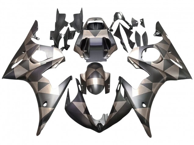 2003-2004 Yamaha YZF R6 Motorcycle Fairings - Grey Matte Black Geometric Canada