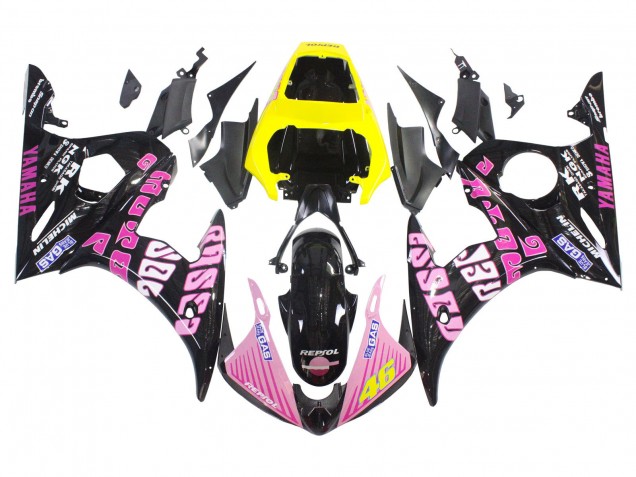 2003-2004 Yamaha YZF R6 Motorcycle Fairings - Yellow Pink Glossy Black Rossi Repsol 46 Canada