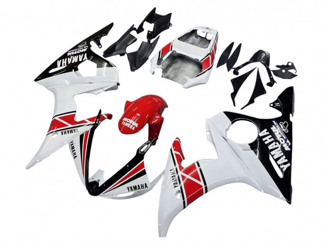 2003-2004 Yamaha YZF R6 Motorcycle Fairings - White Red Glossy Black Motul Canada