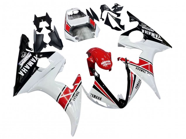 2003-2004 Yamaha YZF R6 Motorcycle Fairings - White Red Glossy Black Motul Canada