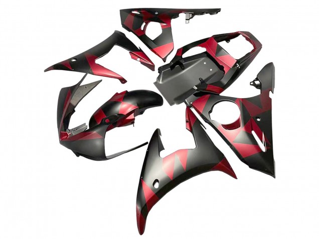 2005 Yamaha YZF 600 R6 Motorcycle Fairings - Matte Black Red Geometric Canada