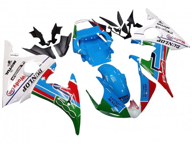 2005 Yamaha YZF 600 R6 Motorcycle Fairings - Light Blue White Green Red Kastinee Dunlop Motul Canada