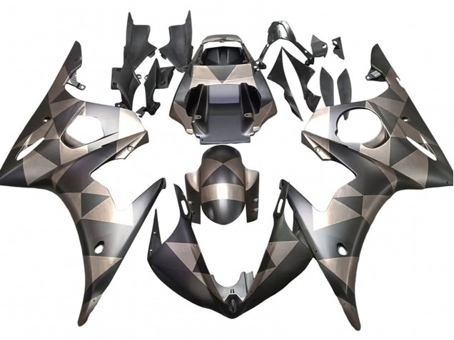2005 Yamaha YZF 600 R6 Motorcycle Fairings - Matte Black Grey Geometric Canada