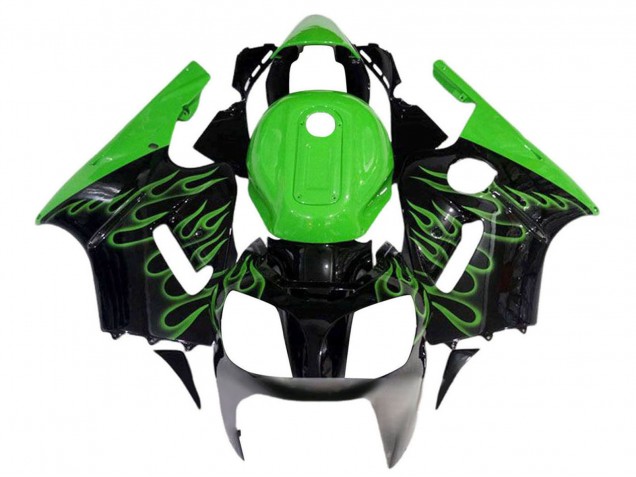 2002-2006 Kawasaki ZX12R Motorcycle Fairings - Glossy Black Green Flame Canada