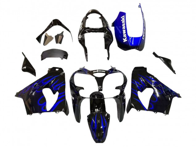 2000-2001 Kawasaki ZX9R Motorcycle Fairings - Glossy Black Blue Flame White Canada