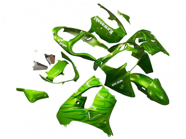 2000-2001 Kawasaki ZX9R Motorcycle Fairings - Green Flame Canada