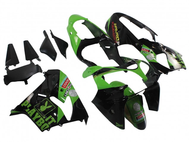 2000-2001 Kawasaki ZX9R Motorcycle Fairings - Green Black Playboy DENSO Canada