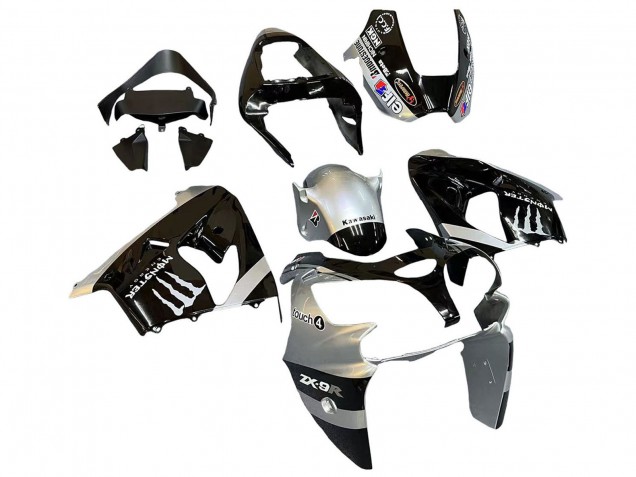 2002-2003 Kawasaki ZX9R Motorcycle Fairings - Silver Glossy Black Monster Elf Canada