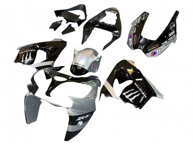 2002-2003 Kawasaki ZX9R Motorcycle Fairings - Silver Glossy Black Monster Elf Canada
