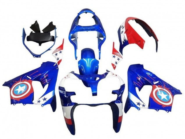 2002-2003 Kawasaki ZX9R Motorcycle Fairings - Blue White Red Captain America Star Canada