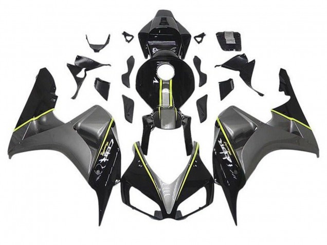 2006-2007 Honda CBR1000RR Motorcycle Fairings - Grey Glossy Black Yellow Stripe Canada